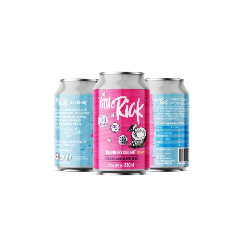 12 x Little Rick 32mg CBD Sparkling 330ml Raspberry Coconut Drink