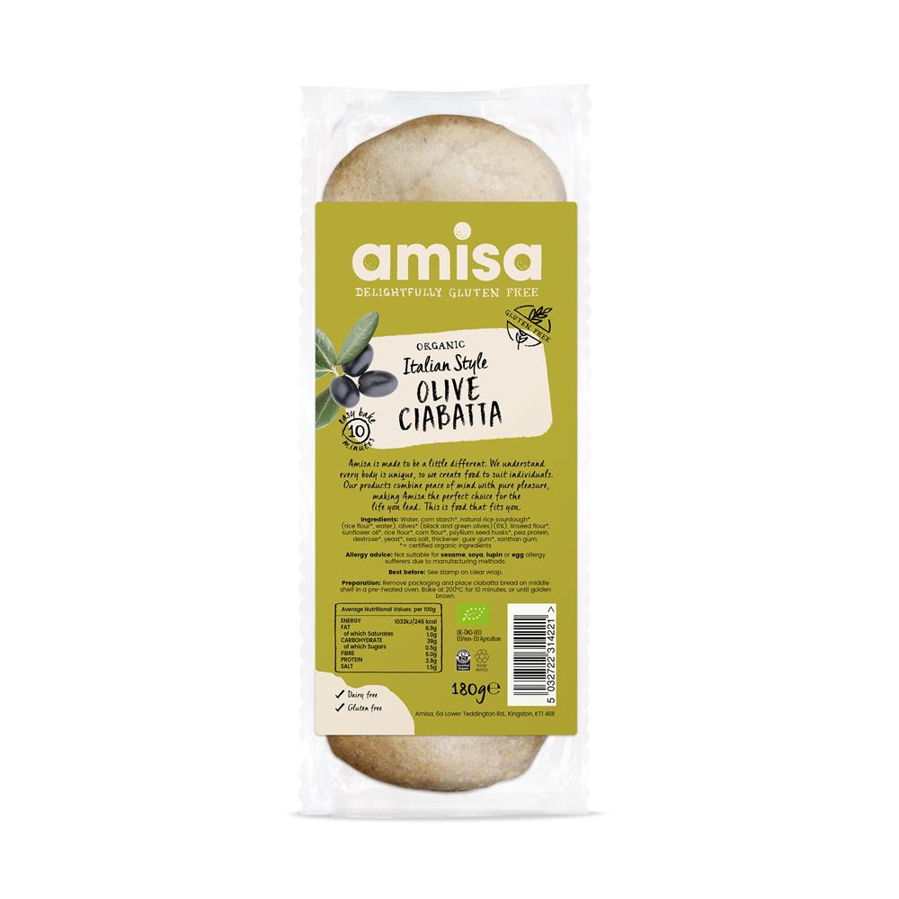 Organic Olive Ciabatta Gluten Free 180g