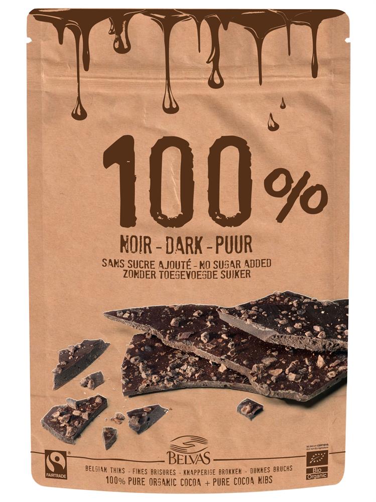 Belgian Thins Dark 100% with Pure Cacao Nibs 80g