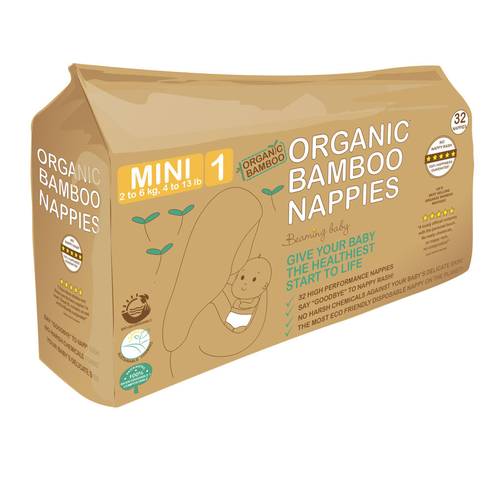 Organic Bamboo Nappies Size 1 (2-6 kg 32 nappies)