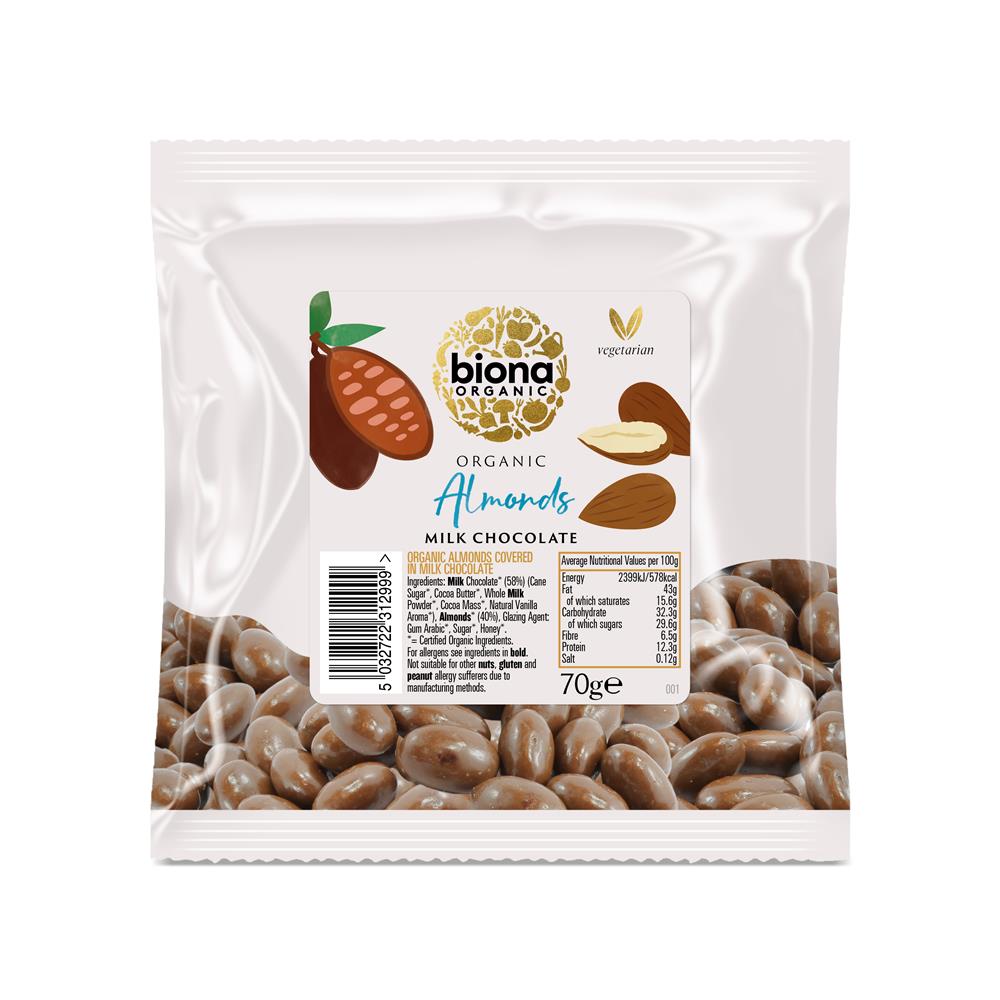 Organic Milk Chocolate covered Almonds 70g