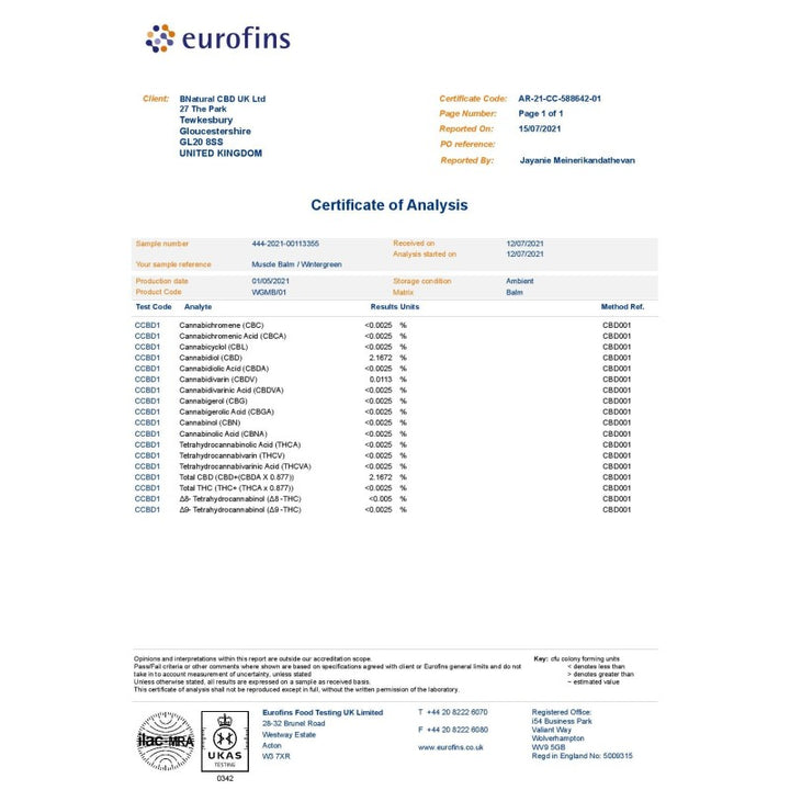 Bnatural Wintergreen 1000mg CBD Muscle Balm - 50ml