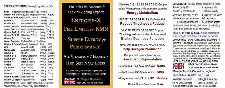 Energise-X Feel Limitless Max Energy No Fatigue 90 caps NMN +Vits