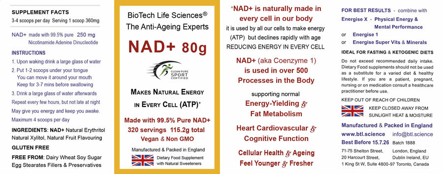 NAD+ 80 grams Anti-Ageing Ultra Pure >99.5% + Natural Citrus