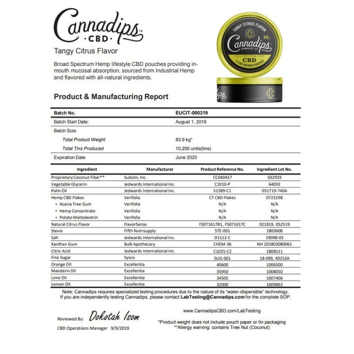 Cannadips 150mg CBD Snus Pouches - Tangy Citrus