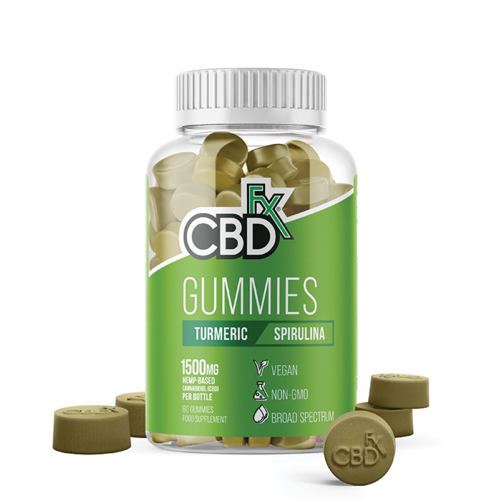 CBDfx Turmeric & Spirulina Gummies (60ct / 1500mg CBD Per Bottle)