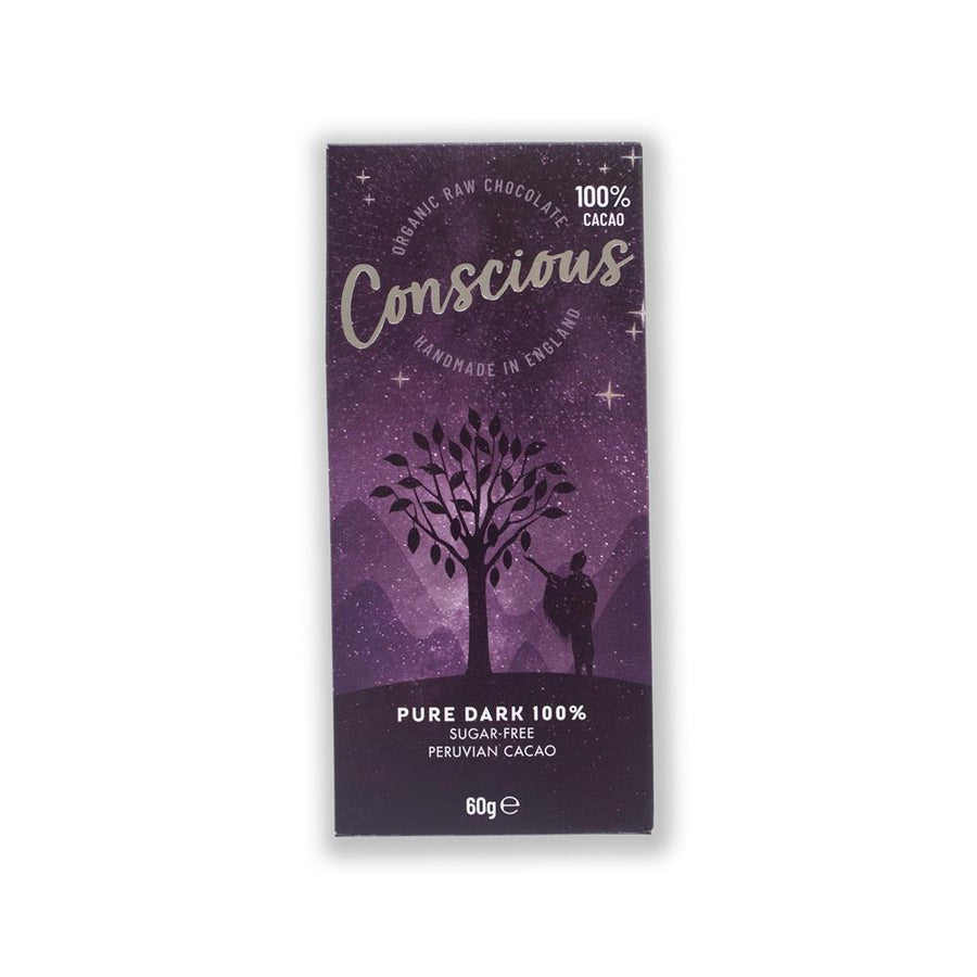 Pure Dark 100% Cacao Raw Vegan Organic Chocolate Bar 60g