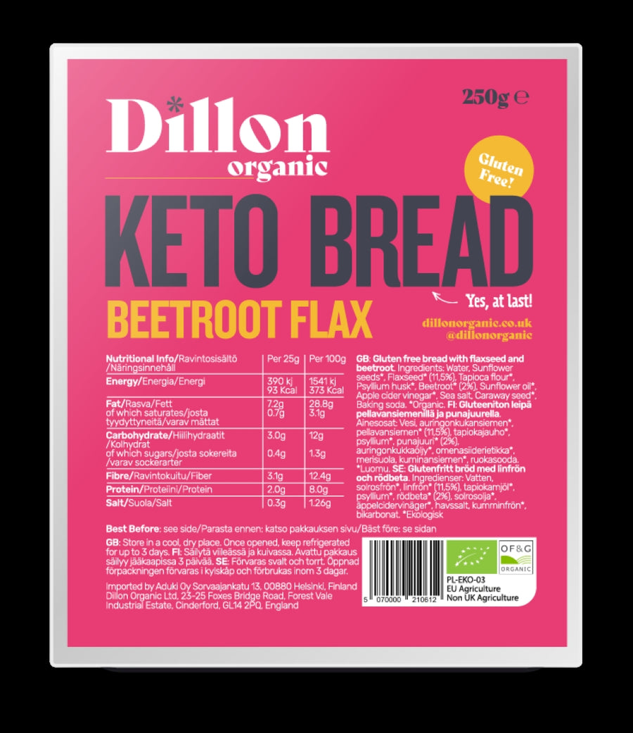 Dillon Organic Beetroot Flax Keto Bread 250g