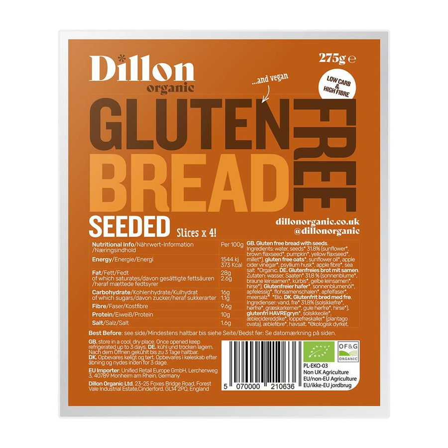 Dillon Organic Sliced Gluten Free Seeded Bread 275g