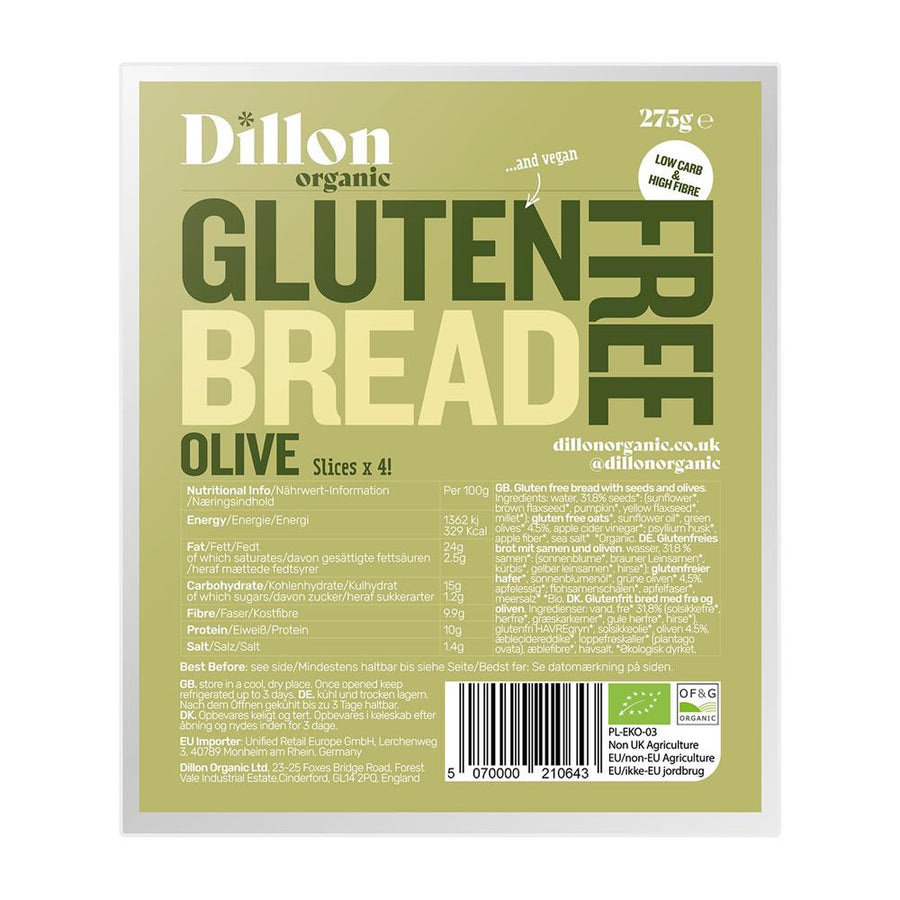 Dillon Organic Sliced Gluten Free Olive Bread 275g