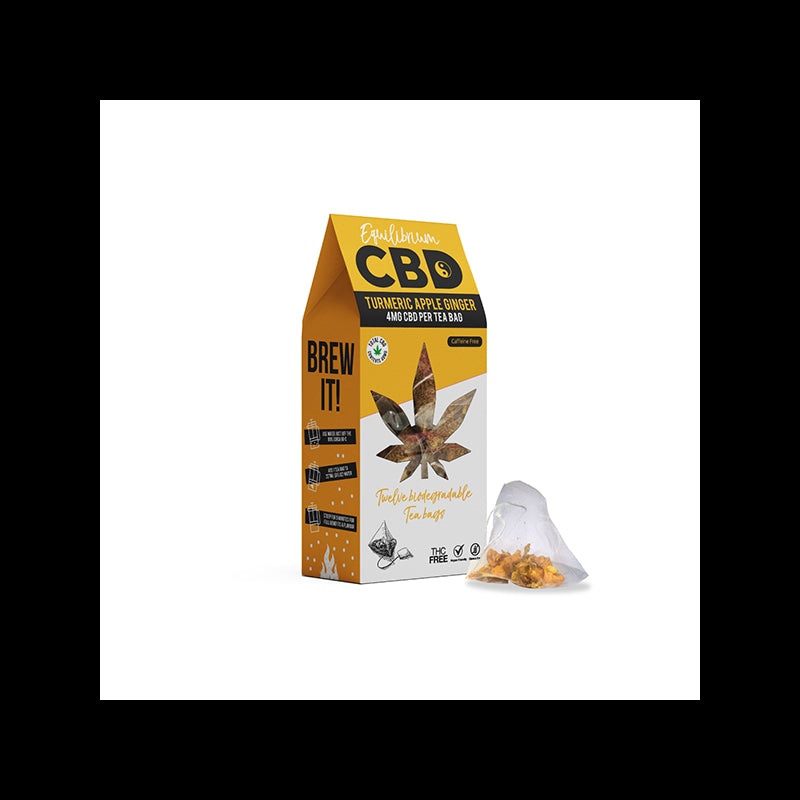 Equilibrium CBD 48mg Full Spectrum Turmeric & Ginger Tea Bags Box of 12 (BUY 2 GET 1 FREE)