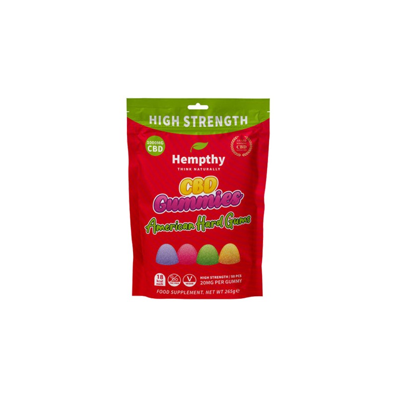 Hempthy 1000mg CBD American Hard Gums Gummies - 50 Pieces