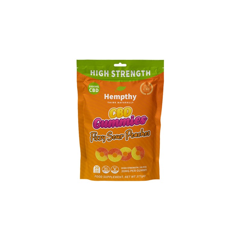 Hempthy 1000mg CBD Fizzy Sour Peach Rings Gummies - 50 Pieces