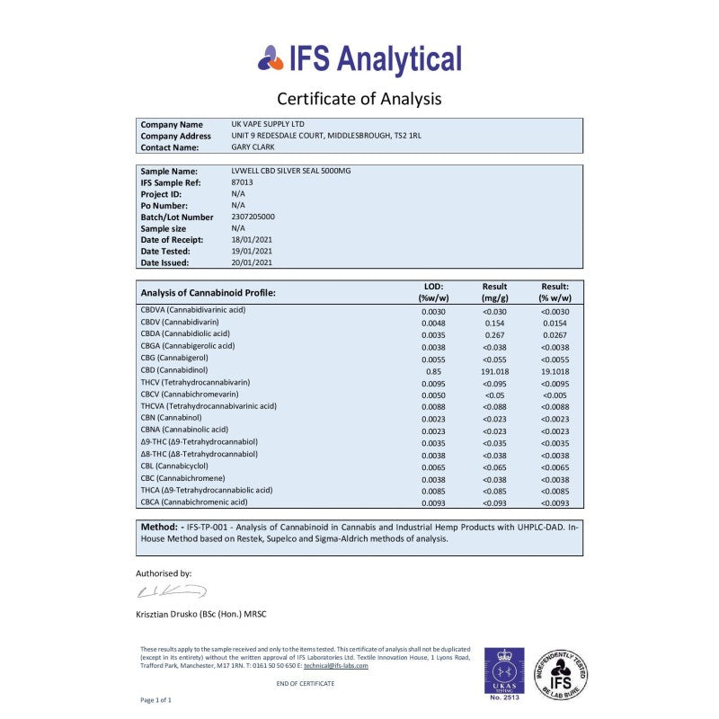 LVWell CBD Silver Seal 5000mg CBD 30ml Hemp Seed Oil