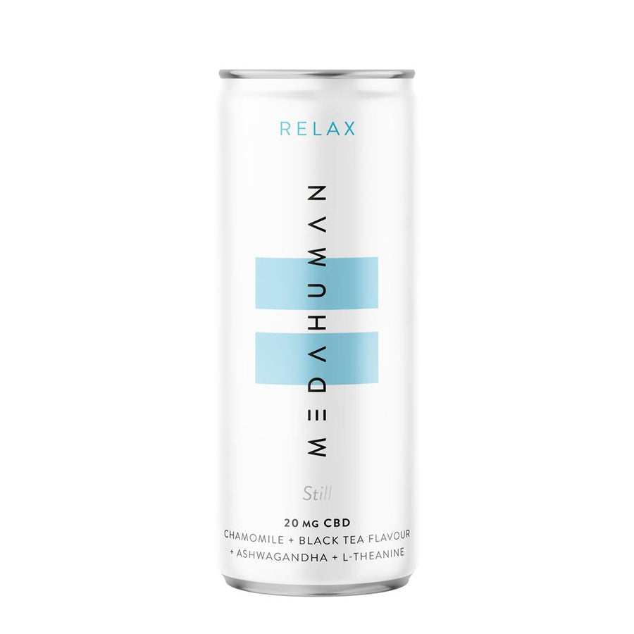 MEDAHUMAN RELAX is a chamomile & black tea flavoured CBD+ drink.