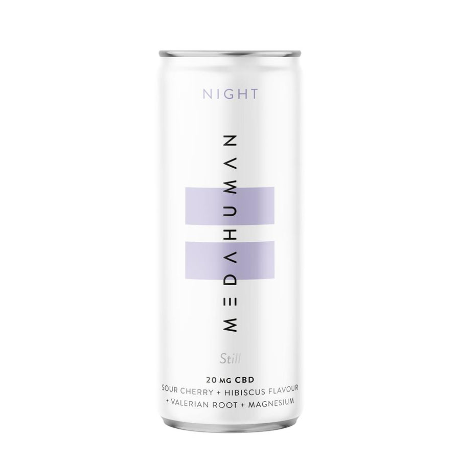 MEDAHUMAN NIGHT is a sour cherry & hibiscus flavoured CBD+ drink