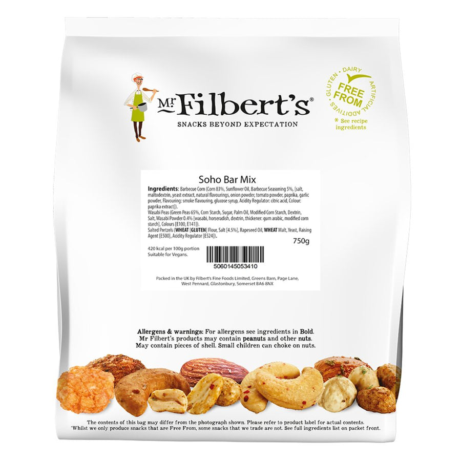 Mr Filberts Soho Bar Mix 750g (Pretzels BBQ Corn Wasabi Peas)