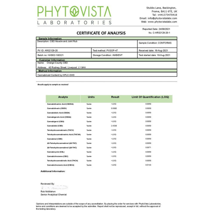Orange County CBD 2000mg CBD Muscle and Joint Balm - 100ml -- Short Dated Stock --