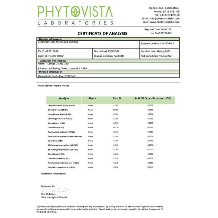 Orange County CBD 2000mg CBD Muscle and Joint Balm - 100ml