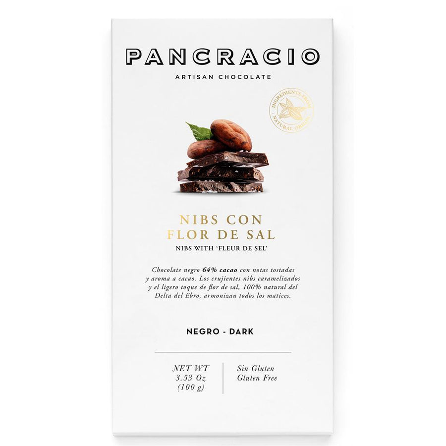 Cocoa Nibs and Fleur de Sel Dark Chocolate Bar 100g