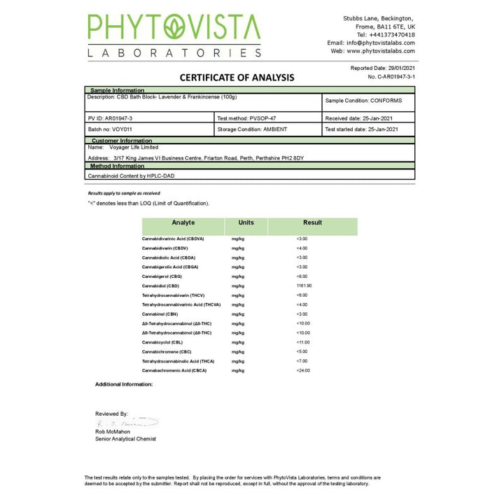 Voyager 100mg CBD Lavender & Frankincense Bath Block - 100g